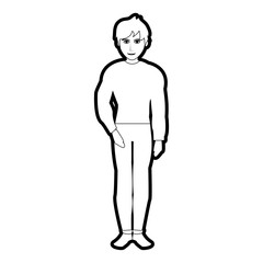 black silhouette cartoon full body guy atlethic with casual clothing vector illustration