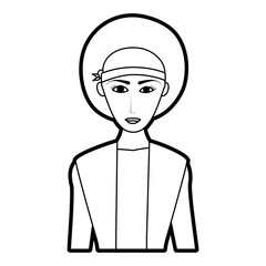 black silhouette cartoon half body woman with afro hair vector illustration