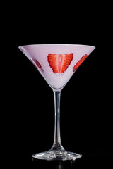 Rose cocktail with strawberry in martini glass