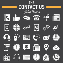 Contact us solid icon set, web button signs
