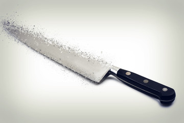 close up of a used knife shattering
