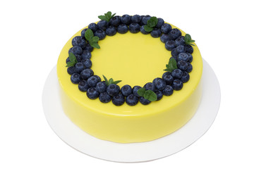 Yellow mousse cake with blueberry