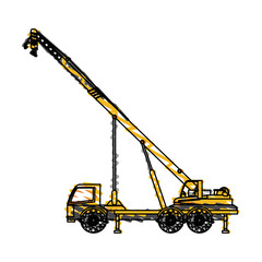 color crayon stripe cartoon construction crane truck vector illustration