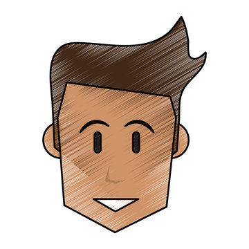 color pencil front face man with hairstyle vector illustration