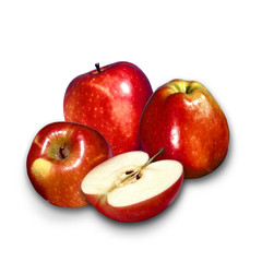 Red apple and slice on a white background.