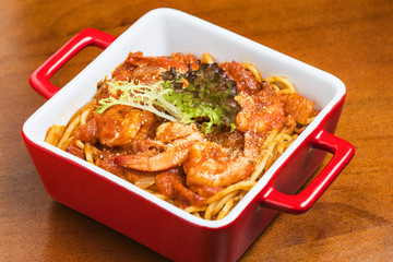 Baked noodles, shrimp, Hand-Pulled Noodle,