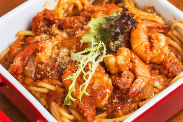 Baked noodles, shrimp, Hand-Pulled Noodle,