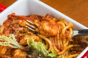 Baked noodles, shrimp, Hand-Pulled Noodle,