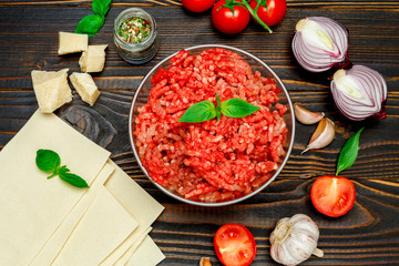 lasagna ingridients on wooden table