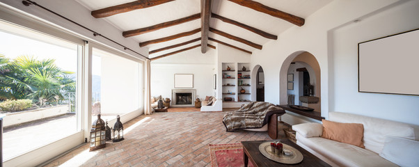 Furnish living room with beautiful timber beams