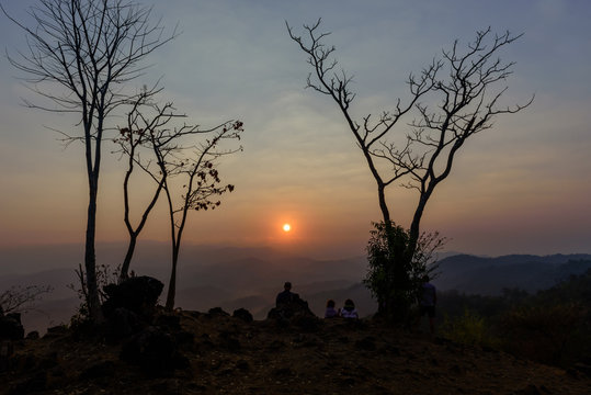 Dimly light of the morning sun and shadow tree  at Doi Hua Mod , Umphang district, Tak province, Thailand