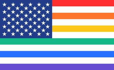 Fototapeta premium Poster of United States of America flag combination with rainbow flag of LGBT. Print for t-shirt of rainbow USA flag. Vector Illustration