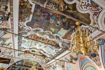 SERGIEV POSAD, RUSSIA - APRIL 26, 2017: Interior of the ensemble of orthodox buildings of the Holy Trinity Saint-Sergius Lavra
