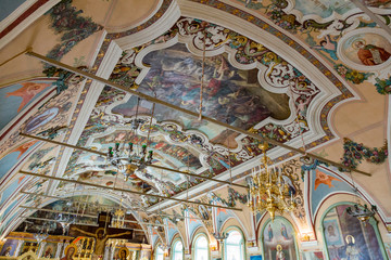 Fototapeta na wymiar SERGIEV POSAD, RUSSIA - APRIL 26, 2017: Interior of the ensemble of orthodox buildings of the Holy Trinity Saint-Sergius Lavra 