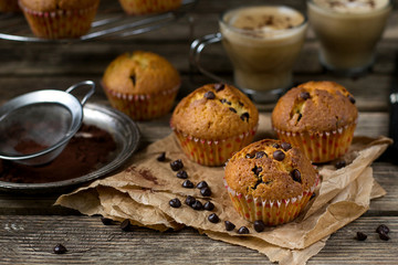 Chocolate chips muffins with coffee