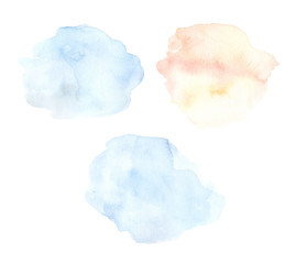 Hand drawn watercolor illustration. Blue and orange abstract watercolor blots. Perfect for invitations, greeting cards, blogs, posters and more