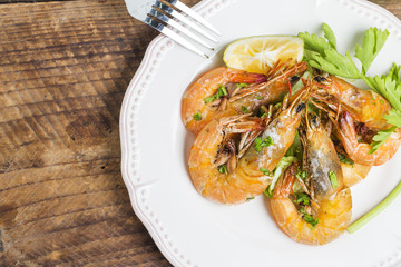 Grilled king prawns，Grilled shrimp