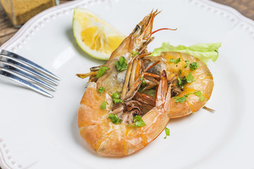 Grilled king prawns，Grilled shrimp