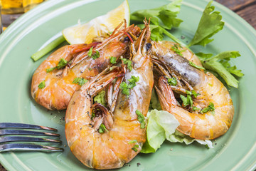 Grilled king prawns，Grilled shrimp