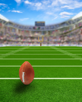 Football Stadium With Ball on Field and Copy Space