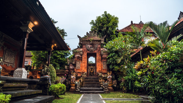 Balinese traditional temple and gate, Ubud