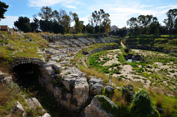 Fototapeta na wymiar Ruins of the Roman amphitheater in Syracuse Neapolis