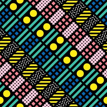 Decorative geometric shapes tiling. Multicolor irregular pattern.  Abstract colorful background. Artistic decorative ornamental lattice