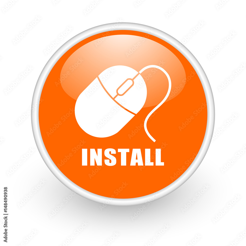 Poster install modern design glossy orange web icon on white background.