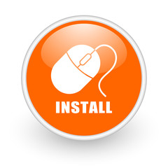 Install modern design glossy orange web icon on white background.