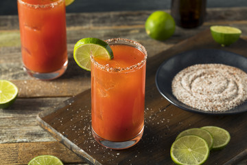 Homemade Michelada with Beer and Tomato Juice