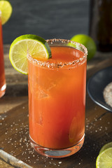 Homemade Michelada with Beer and Tomato Juice