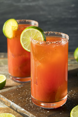 Homemade Michelada with Beer and Tomato Juice