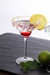 Colorful cocktails on the bar table in restaurant.