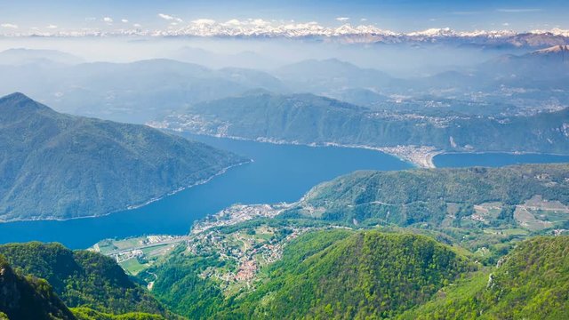View to Lugano city, San Salvatore mountain and Lugano lake from Monte Generoso, Canton Ticino, Switzerland
