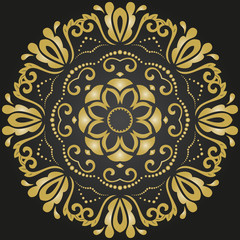 Oriental vector golden round pattern with arabesques and floral elements. Traditional classic ornament. Vintage pattern with arabesques