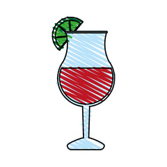 color crayon stripe cartoon glass cup of cocktail with lemon decorative vector illustration