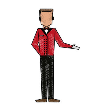 color pencil image silhouette full body faceless bellboy with uniform vector illustration