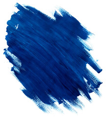 Abstract blue acrylic gouache hand painted background. Isolated on white background.