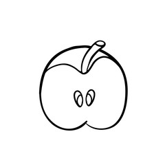 Apple cut in half. Line drawing for coloring and schooling.