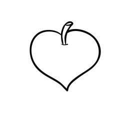 Heart shaped apple. Line drawing for coloring and schooling.