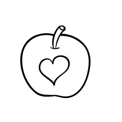 Apple with a heart inside. Line drawing for coloring and schooling.