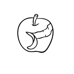 Peeling an apple. Line drawing for coloring and schooling.