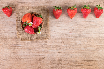 Strawberries top view copy space