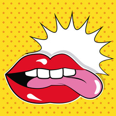 sexy female lips and tongue bubble speech pop art vector illustration