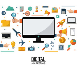 computer digital marketing business commerce management vector illustration