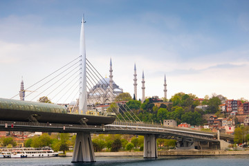 Golden Horn Metro Bridge and Suleymaniye in Istanbul
