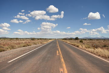 Endless road through Mojave desert in California
