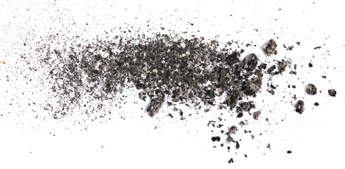cigarette ash isolated on white background, texture