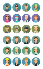 Set icon different professions. Character cook, builder, business, army and medical people.