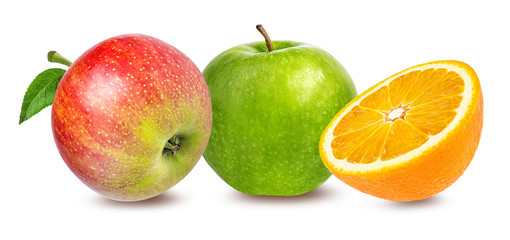 Orange and apple isolated on white